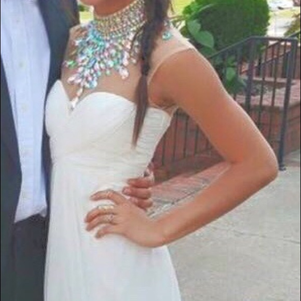white rhinestoned halter prom dress